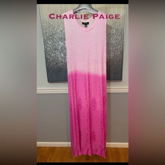 🔴Charlie Paige Boho Sheer long Cover Up Pink Ombré sleeveless tie back. - Picture 1 of 4